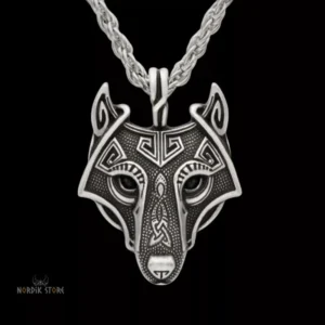collier viking loup Úlfheðnar argent et yeux noirs, cadeau homme