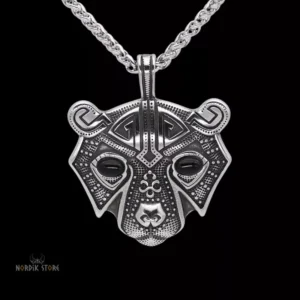 collier viking ours d'Odin argent et pierres noires, cadeau homme