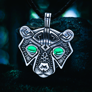 Collier viking ours d’Odin vert cuir