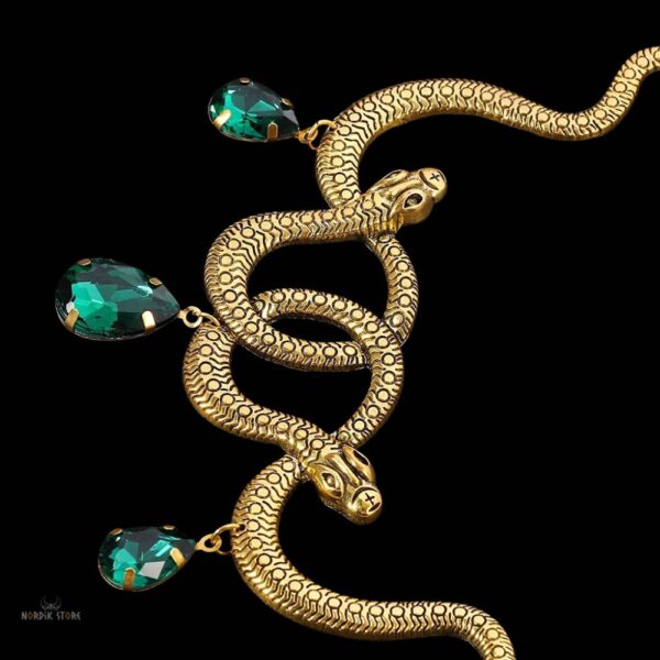 collier viking Serpent Freyja or et émeraude, cadeau