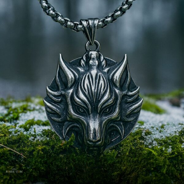 Collier Viking Pendentif Tête De Loup Celtique Odin - Acier Inoxydable - Chaîne 60 Cm - Bijoux Hommes Et Femmes