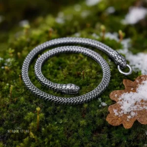 collier viking Tête Serpent en acier argent, cadeau homme