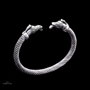Jonc Viking les Corbeaux d'Odin argent, cadeau homme et ados