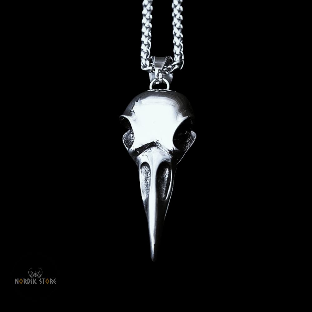 pendentif et amulette viking crâne de corbeau, cadeau homme et femme