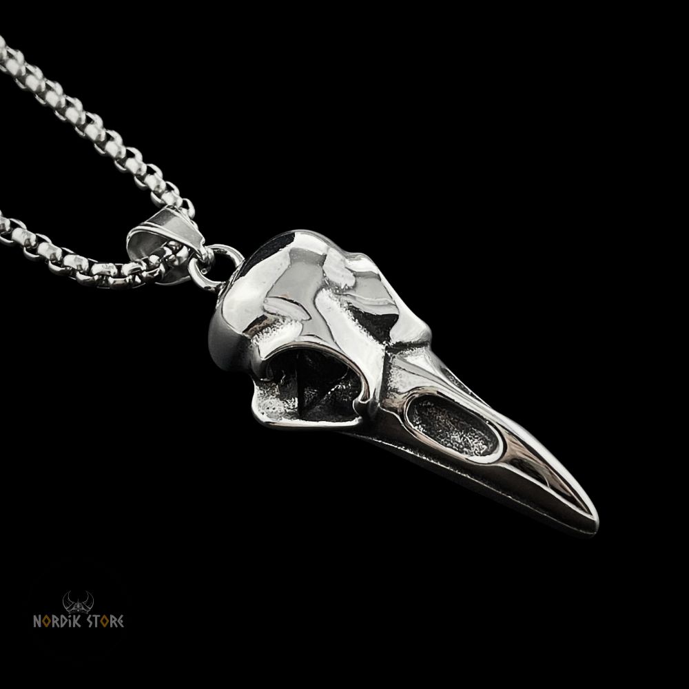 pendentif viking crâne de corbeau en acier, cadeau homme et femme