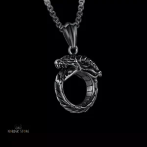 pendentif viking dragon Ouroboros acier noir, cadeau