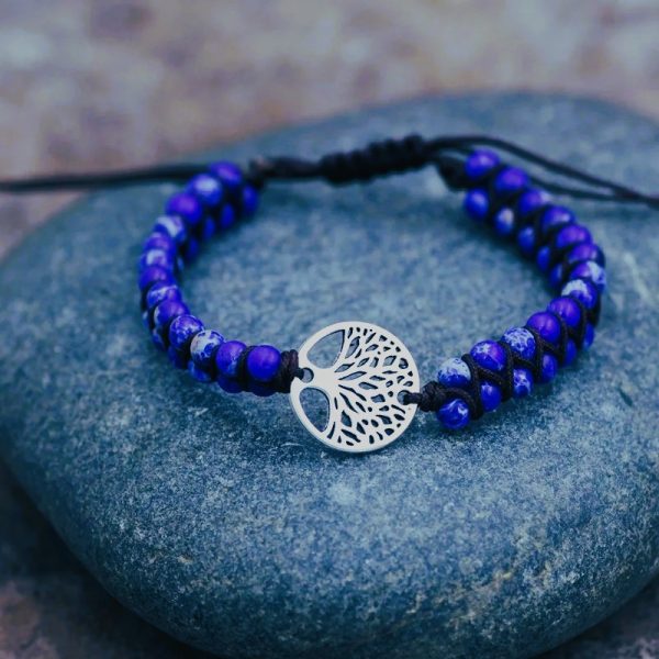 Bracelet viking Yggdrasil bleu argent