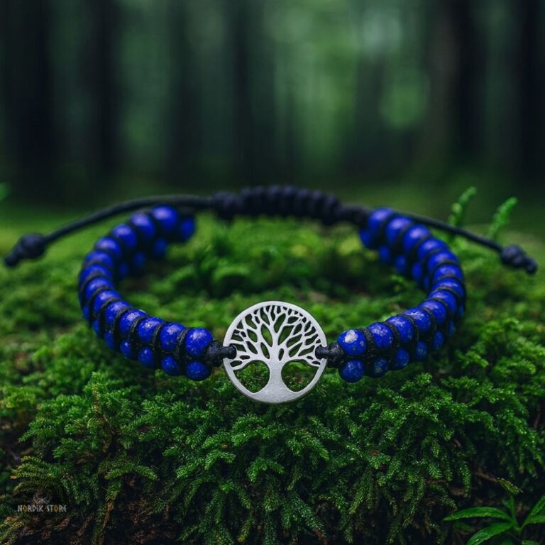 bracelet viking Yggdrasil bleu, cadeau homme et femme