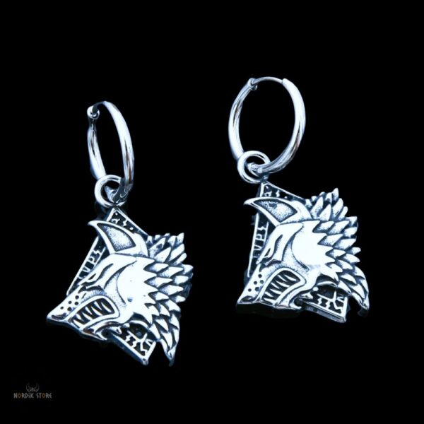 boucles d'oreilles loup Fenrir en acier, cadeau