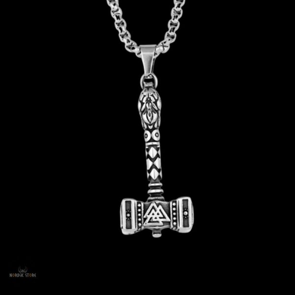 collier viking marteau valknut en acier, cadeau