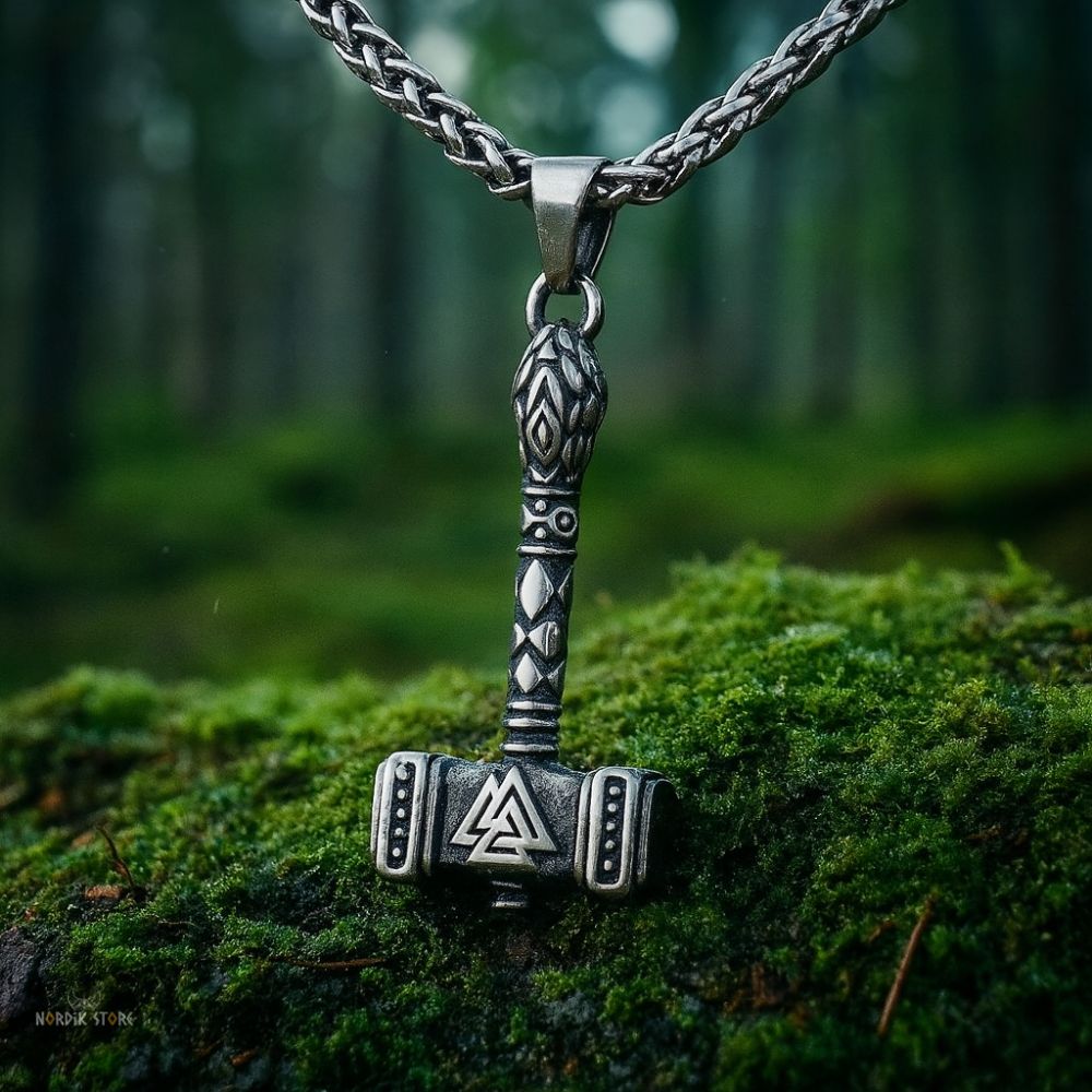 collier viking marteau valknut, cadeau