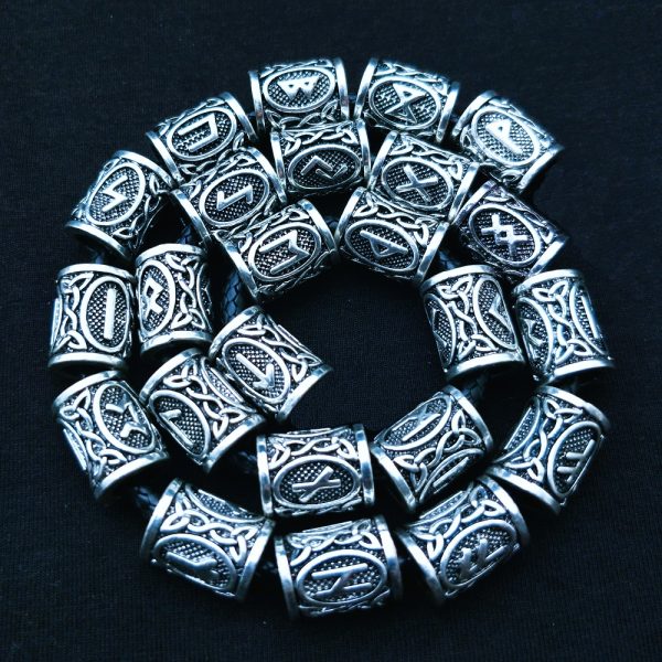 Perles de barbe viking 24 runes argent