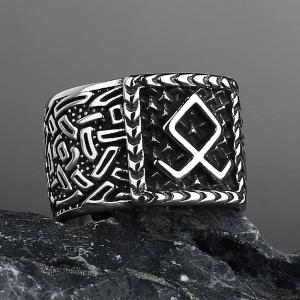 Anneau viking rune Othala en acier argent
