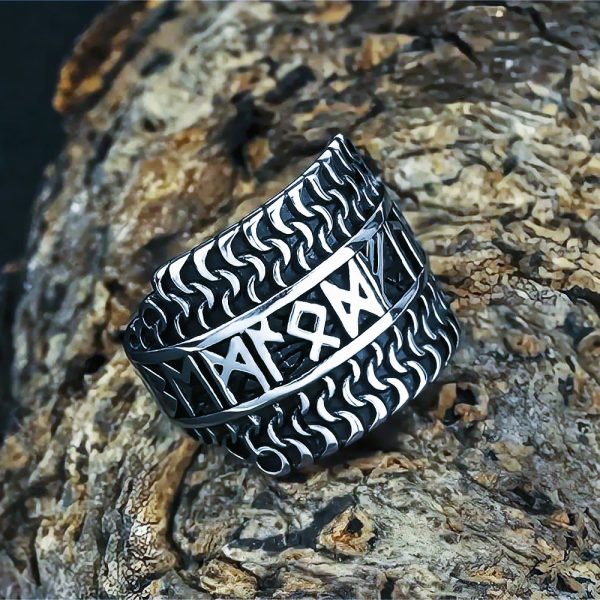 Anneau viking sagesse des runes en acier inoxydable de couleur argent