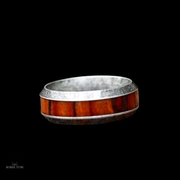 anneau viking le bois d'Yggdrasil en acier argent et bois, cadeau homme, femme et ados