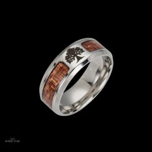 anneau viking Le bois d'Yggdrasil en acier et bois, cadeau homme, femme