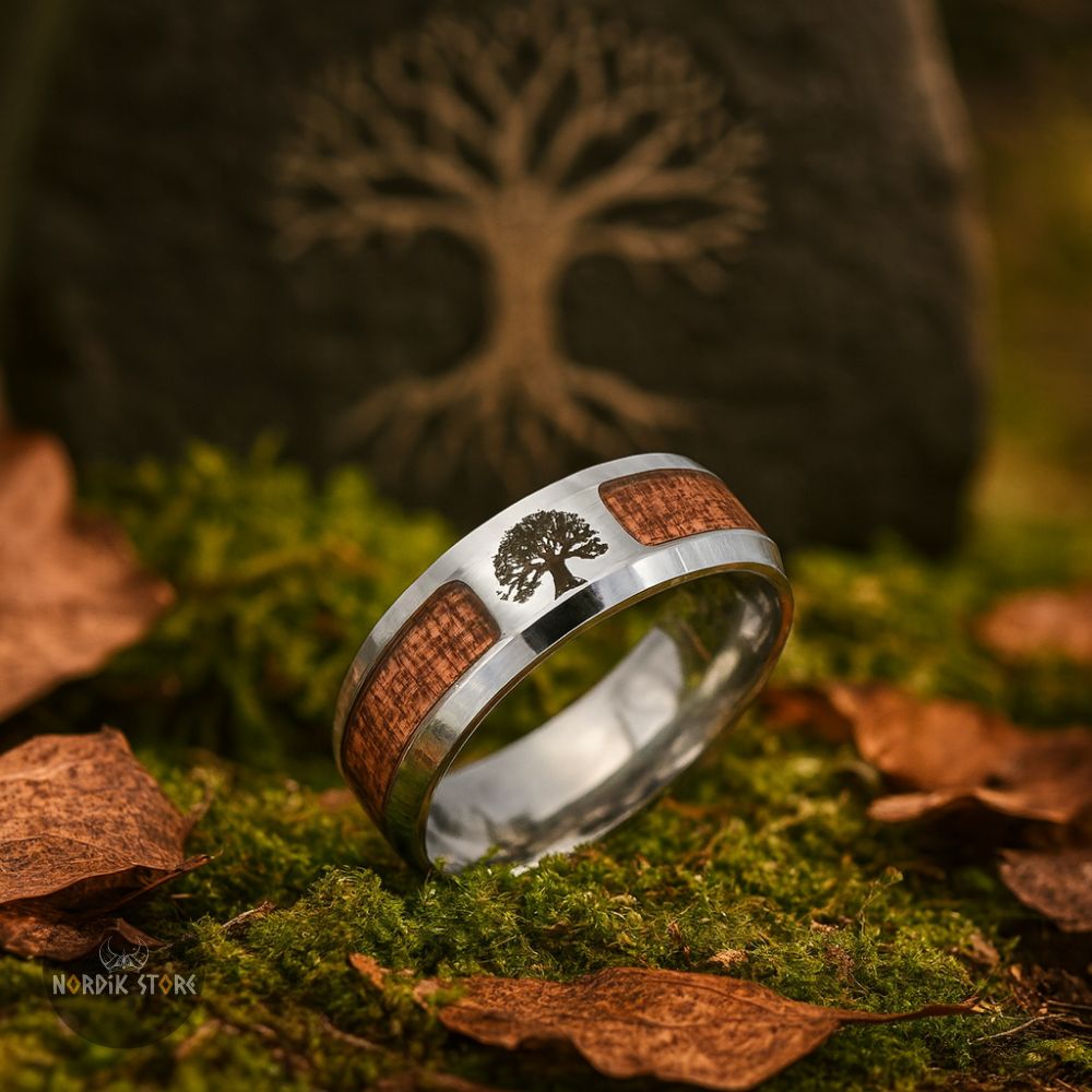 anneau viking Le bois d'Yggdrasil, cadeau homme, femme et ados