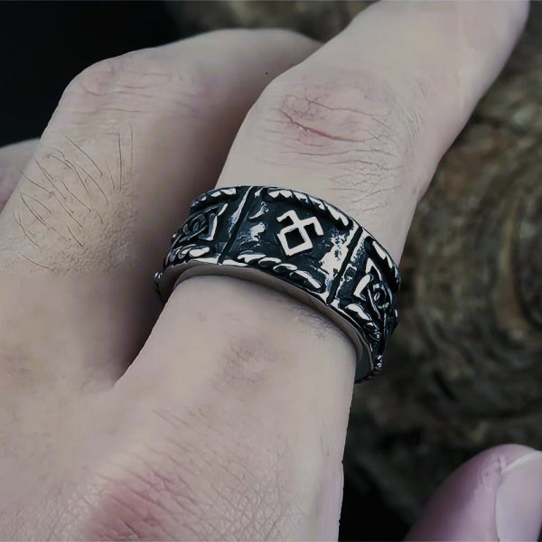 Anneau viking rune Othalaz acier inoxydable pour homme ou femme en cadeau