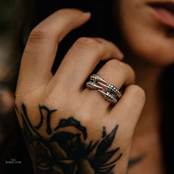 anneau griffes de dragon argent, cadeau homme femme