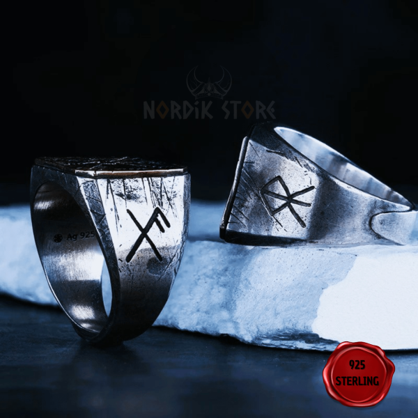 Chevalières vikings les yeux d'Odin le Vegvisir et runes en argent