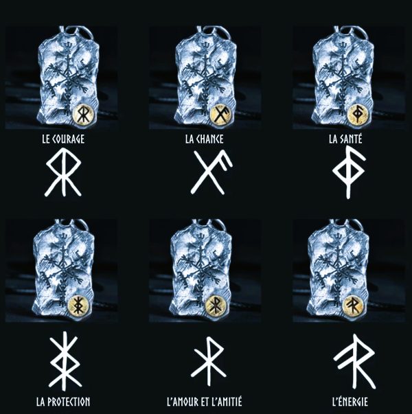 Colliers vikings la protection six modèles de runes chance, amour, énergie, santé, courage, protection