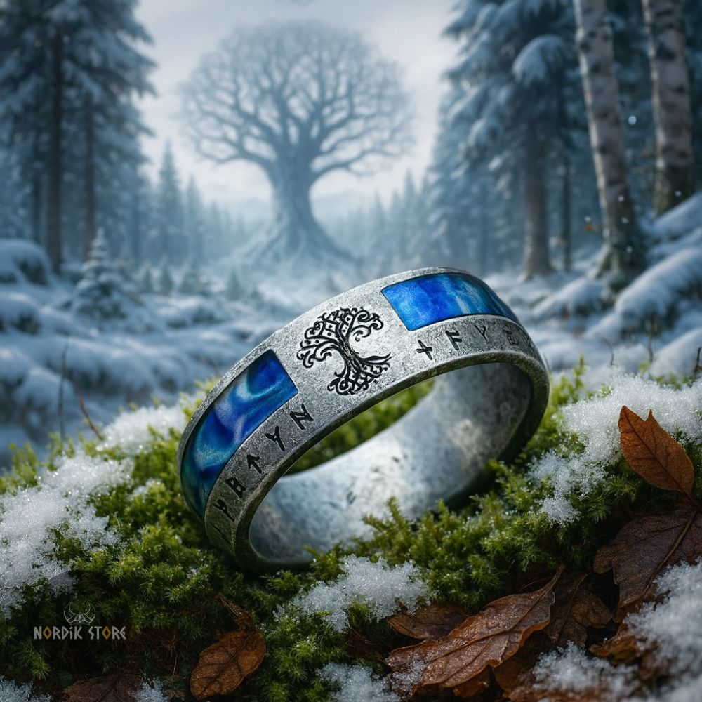 anneau viking de l'arbre de vie céleste, cadeau homme et femme