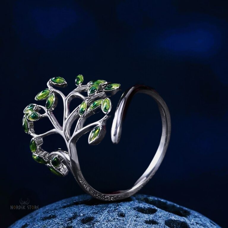 Bague anneau viking feuille arbre de vie Yggdrasil, cadeau femme fêtes