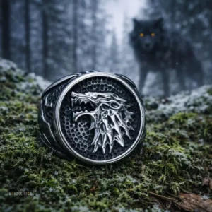 Chevalière bague viking loup Fenrir en acier, cadeau homme