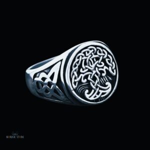 Chevalière celtique de l’arbre de vie Yggdrasil en acier inoxydable, cadeau