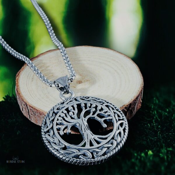 Collier viking arbre de vie le frêne Yggdrasil en acier argent, cadeau homme femme