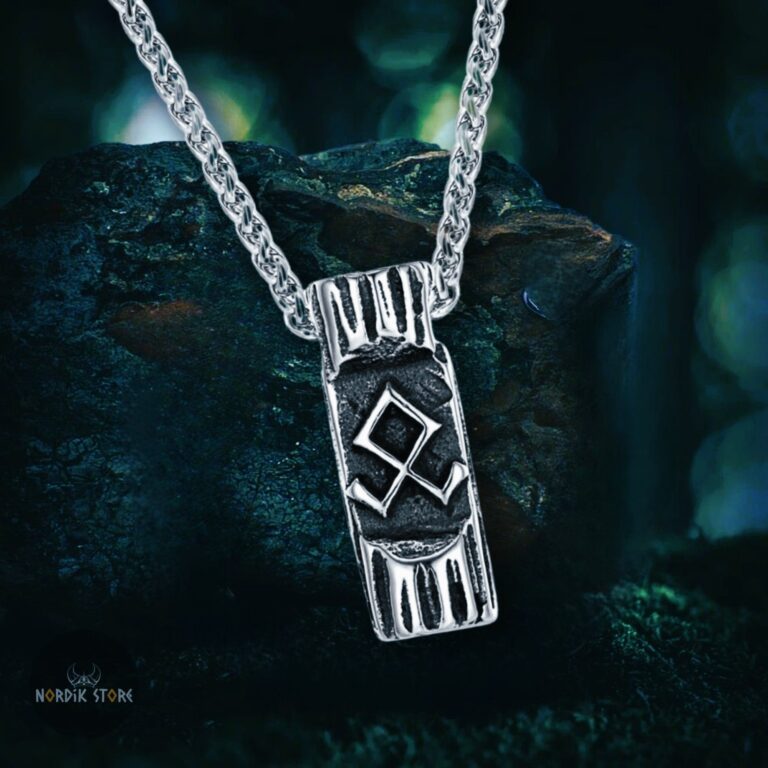 Collier rune viking Othalaz en acier noxydable, cadeau homme femme
