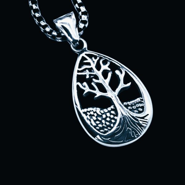 Amulette collier viking arbre de vie Yggdrasil en acier argent