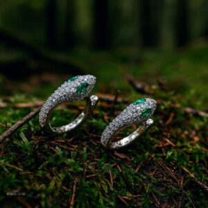 Boucles d'oreilles serpent en pierres zircon et en argent
