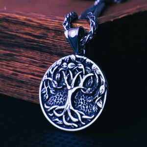 Collier viking arbre de vie éternel Yggdrasil acier argent