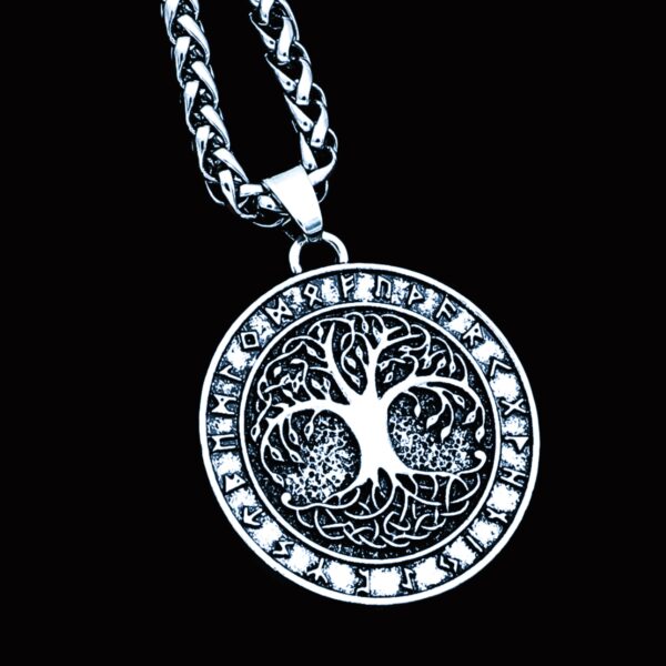 Collier Yggdrasil, arbre de vie sacré viking en acier argent