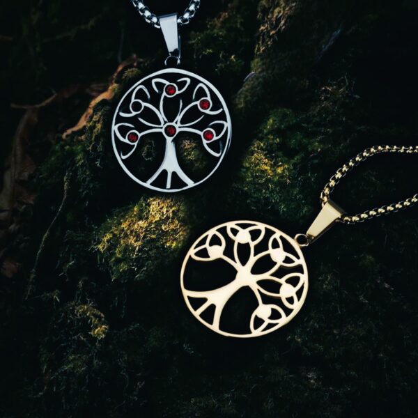 Colliers nordiques arbre de vie celtique en acier argent or, cadeau homme ou femme
