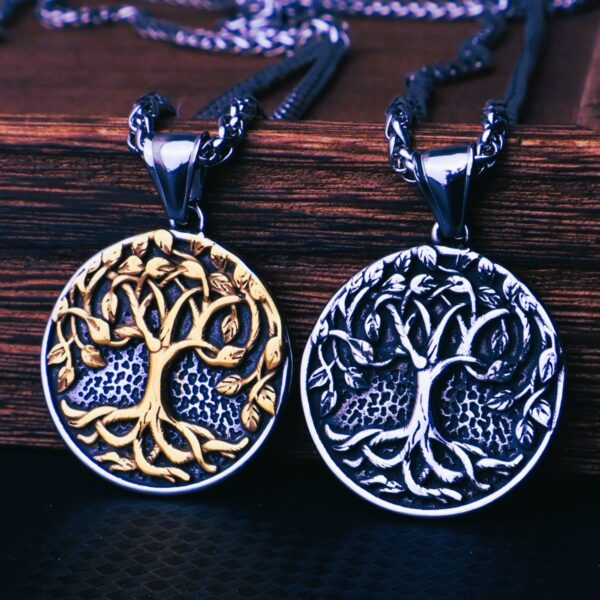 Colliers vikings arbre de vie éternel Yggdrasil en acier or ou argent
