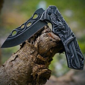Couteau viking dragon pliable en acier inoxydable, cadeau accessoires camping raid homme et femme