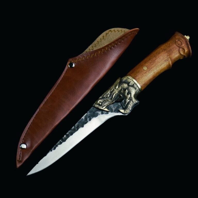 Couteau viking Jormungand forgé en acier inoxydable avec fourreau cuir, cadeau cuisine homme et femme, fêtes