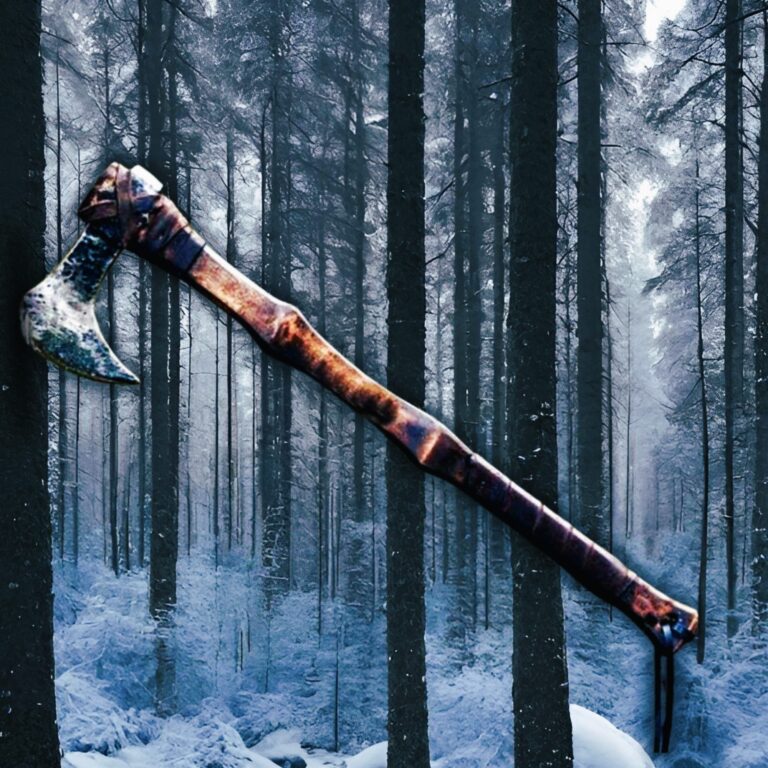 Hache viking guerrier berserker en acier carbone forgé main et bois en frêne