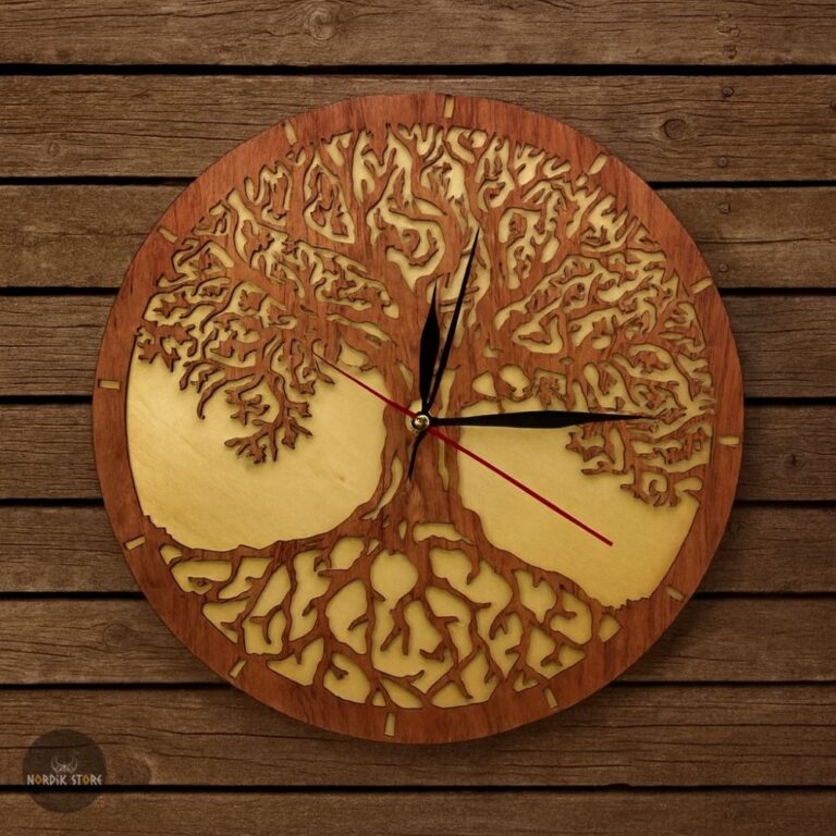 Horloge arbre de vie Yggdrasil à quartz, décoration maison, cadeau fêtes noel pour femme et homme