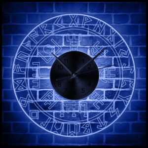 Horloge à led rune viking bleu, pendule cadeau de décoration maison pour fêtes
