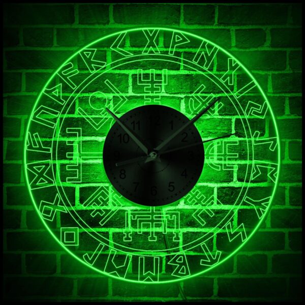 Horloge à led rune viking vert, pendule cadeau de décoration maison pour fêtes
