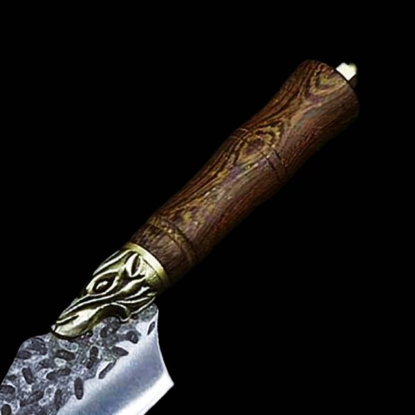 Manche bois et cuivre du couteau viking loup Fenrir