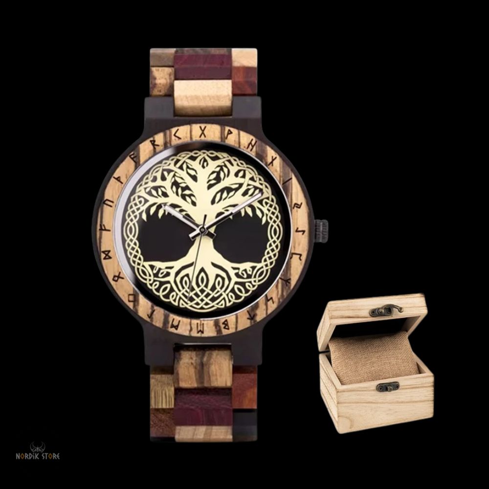montre viking arbre de vie yggdrasil, cadeau coffret bois