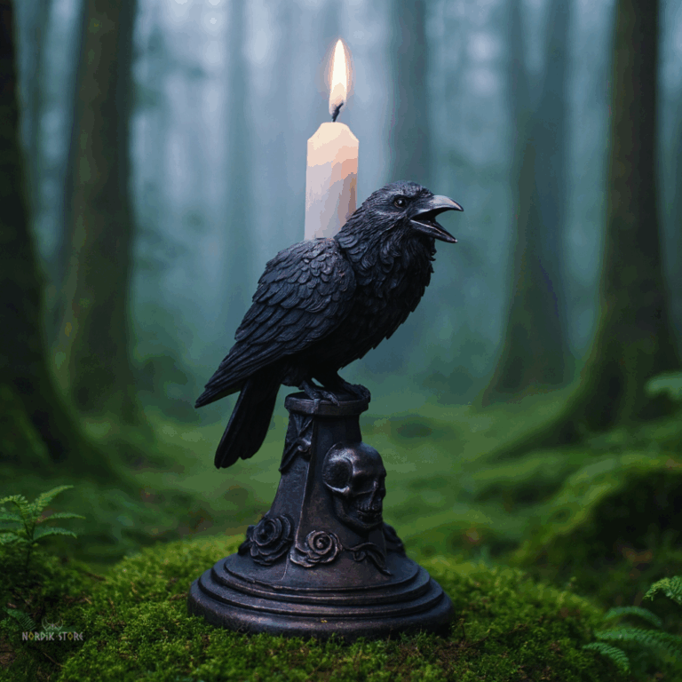 porte-bougie corbeau viking, cadeau décoration