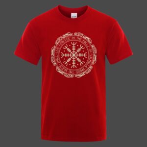 T-Shirt bouclier aegishjalmur rouge, cadeau homme et ados