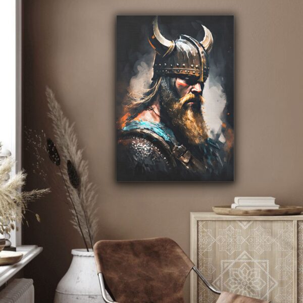 Tableau portrait du guerrier viking barbu, toile en cadeau décoration maison homme, femme