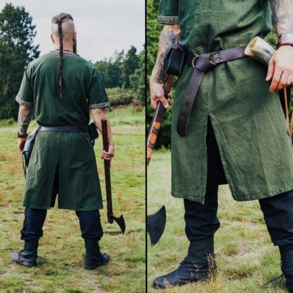 Tunique celtique viking du guerrier Brennus en coton vert, cadeau vetement déguisement cosplay homme