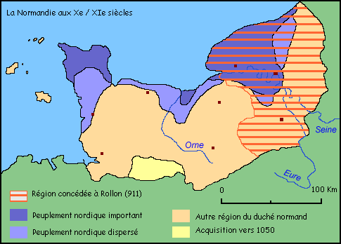 Carte d'histoire de la Normandie avc Rollon le viking et son duché de Normandie